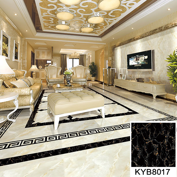 02南宫娱乐大理石瓷砖：黑金花KYB8017地面铺贴效果图